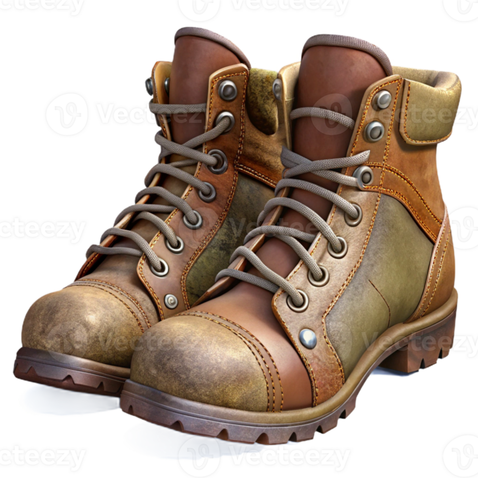 wonderful abstract Vintage Hiking Boots with Laces Tied Isolated png