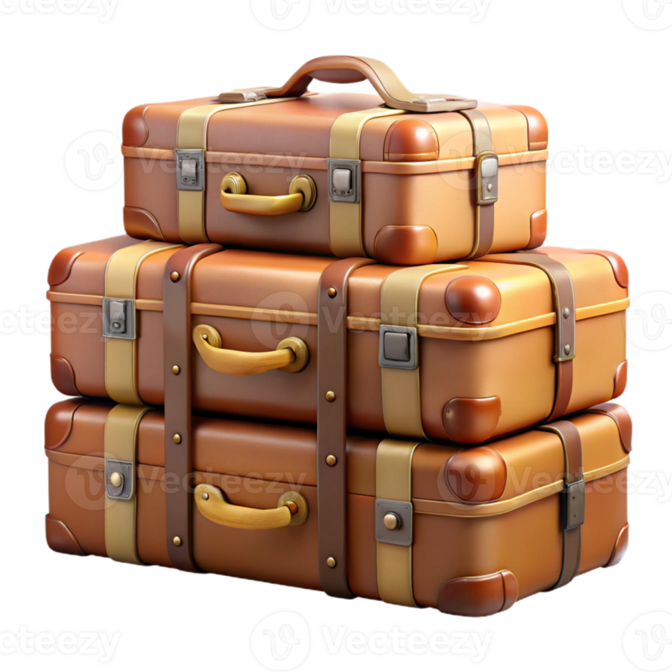 beautiful minimalist Vintage Luggage Stacked Neatly Side View Transparent original png