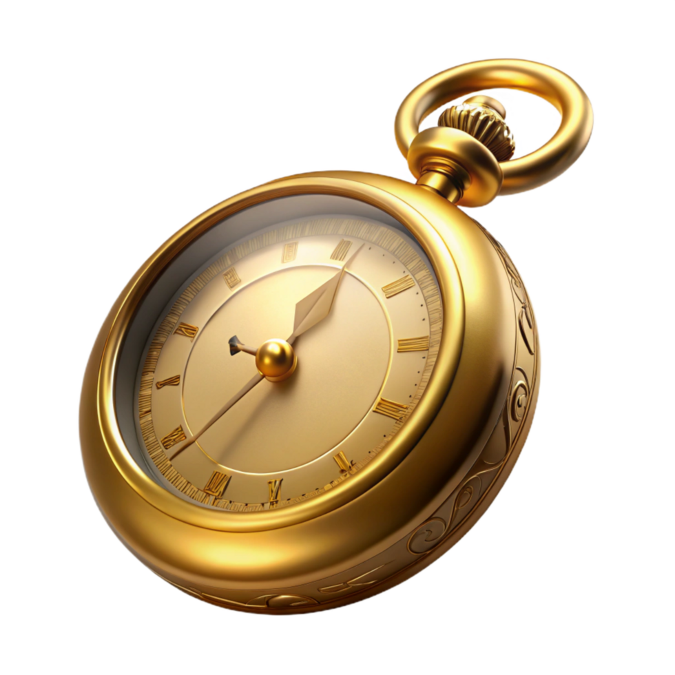 wonderful classic Vintage Pocket Watch Gold Finish Transparent Background professional png