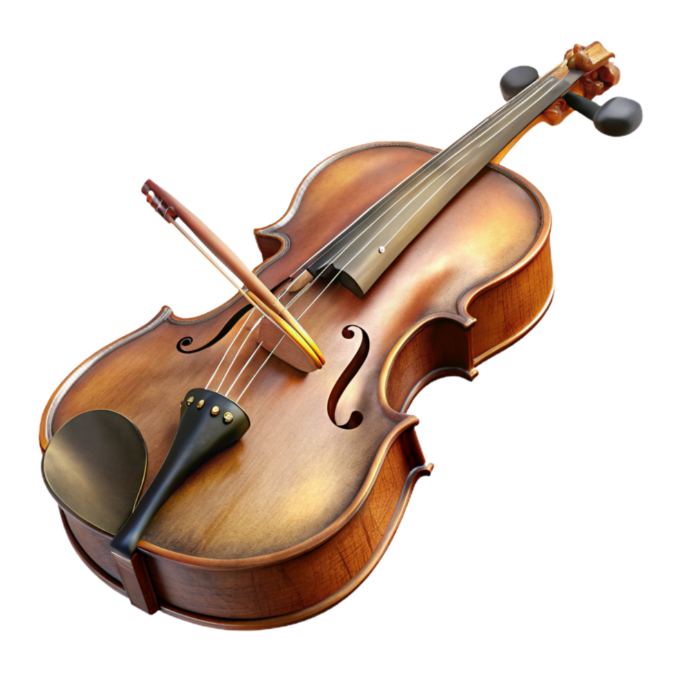 beautiful minimalist Violin with Bow Side View Isolated premium png