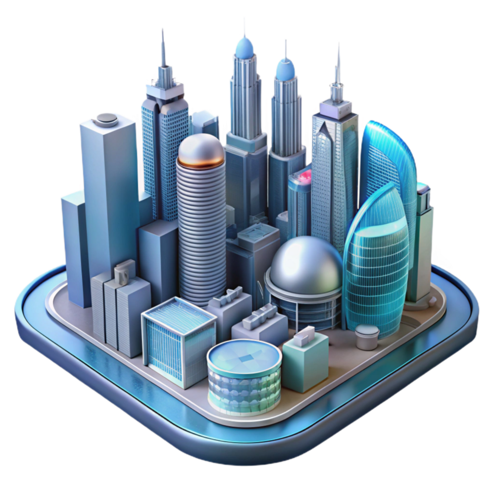 extraordinary modern Virtual Cityscape with Futuristic Buildings Transparent Background exclusive png