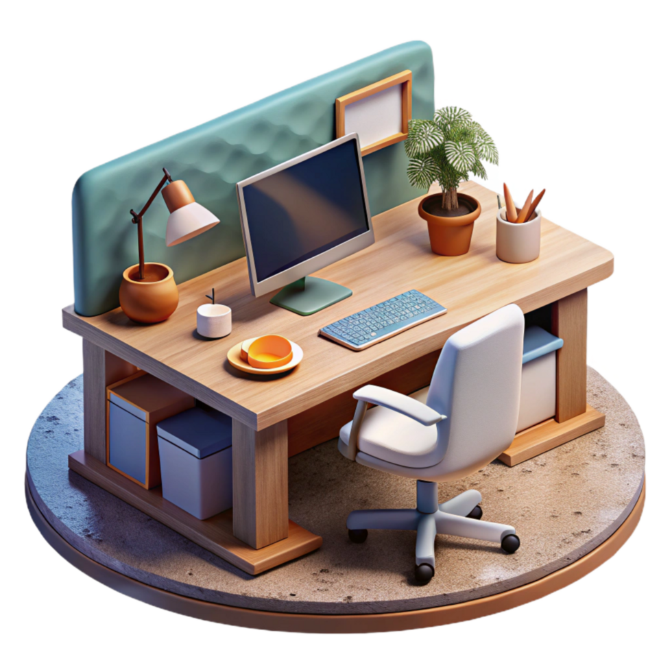magnificent artistic Virtual Office Space with Desk and Computer Transparent Background high quality png