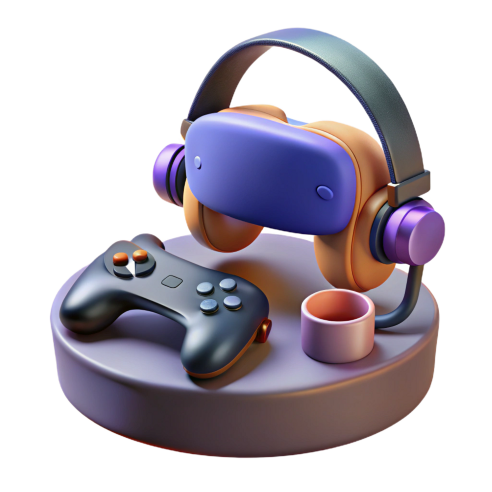 elegant creative Virtual Reality Gaming Setup with Controllers and Headset Transparent Background detailed png
