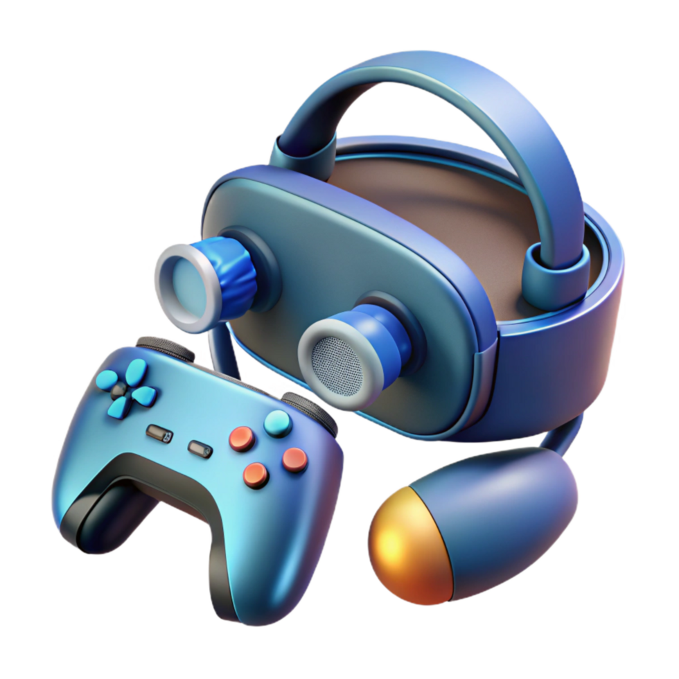 serene modern Virtual Reality Gaming Setup with Controllers and Headset Transparent Background detailed png