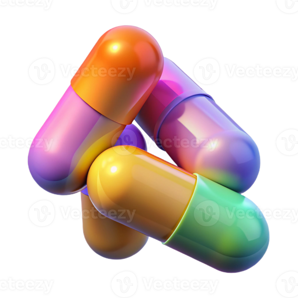 beautiful artistic Vitamin Capsules Colorful Supplements Transparent Background high resolution png