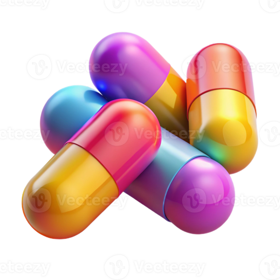 magnificent contemporary Vitamin Capsules Colorful Supplements Transparent Background authentic png