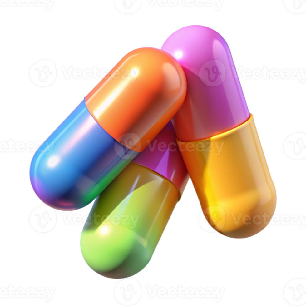 impressive modern Vitamin Capsules Colorful Supplements Transparent Background high resolution png