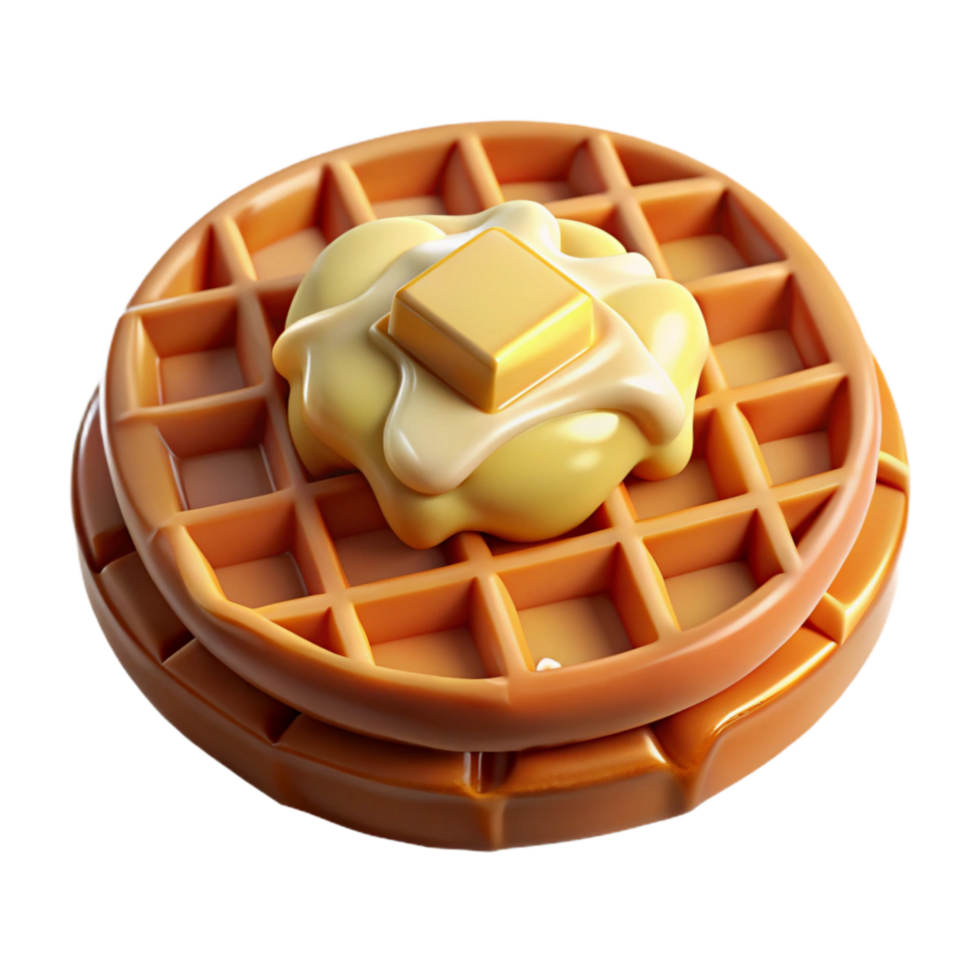 magnificent creative Waffle with Syrup and Butter Top View Transparent Background high resolution png