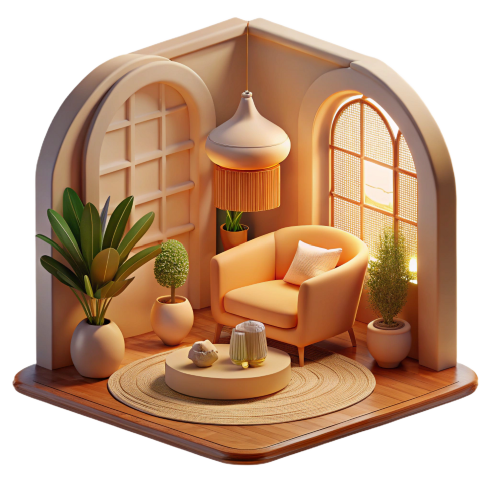 vibrant minimalist Warm Light Interior Scene Transparent Background high resolution png