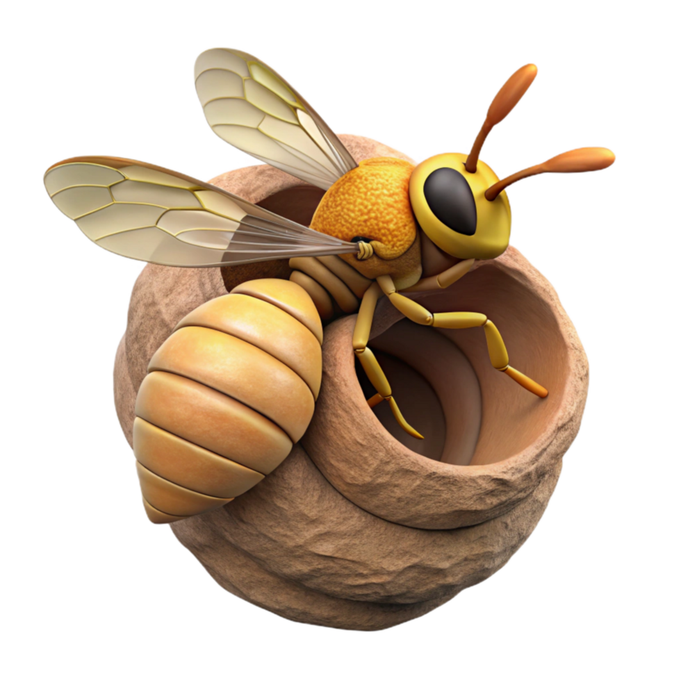 impressive rustic Wasp Building Nest Isolated png