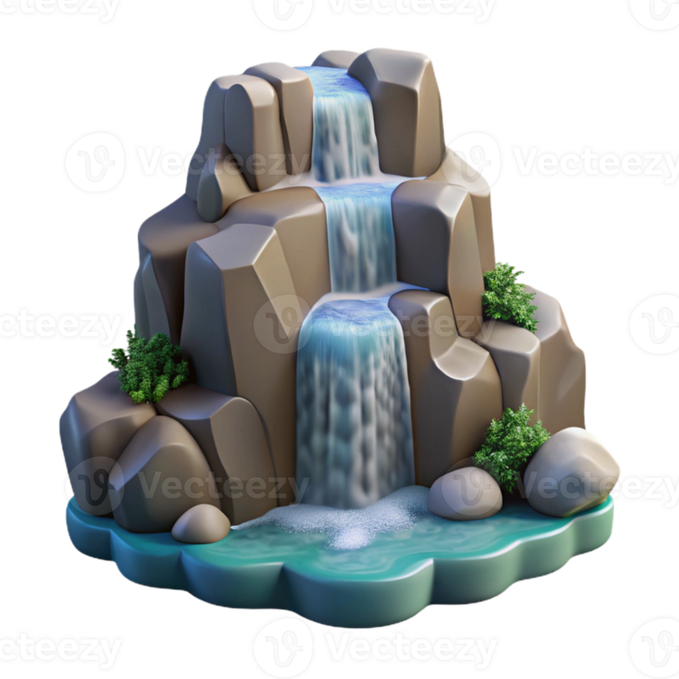 vibrant abstract Waterfall Cascading Down Rocks Scenic View Isolated original png