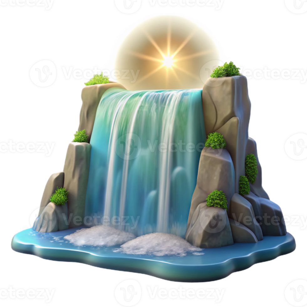 wonderful artistic Waterfall Cascading Water Bright Sunlight Transparent Background png