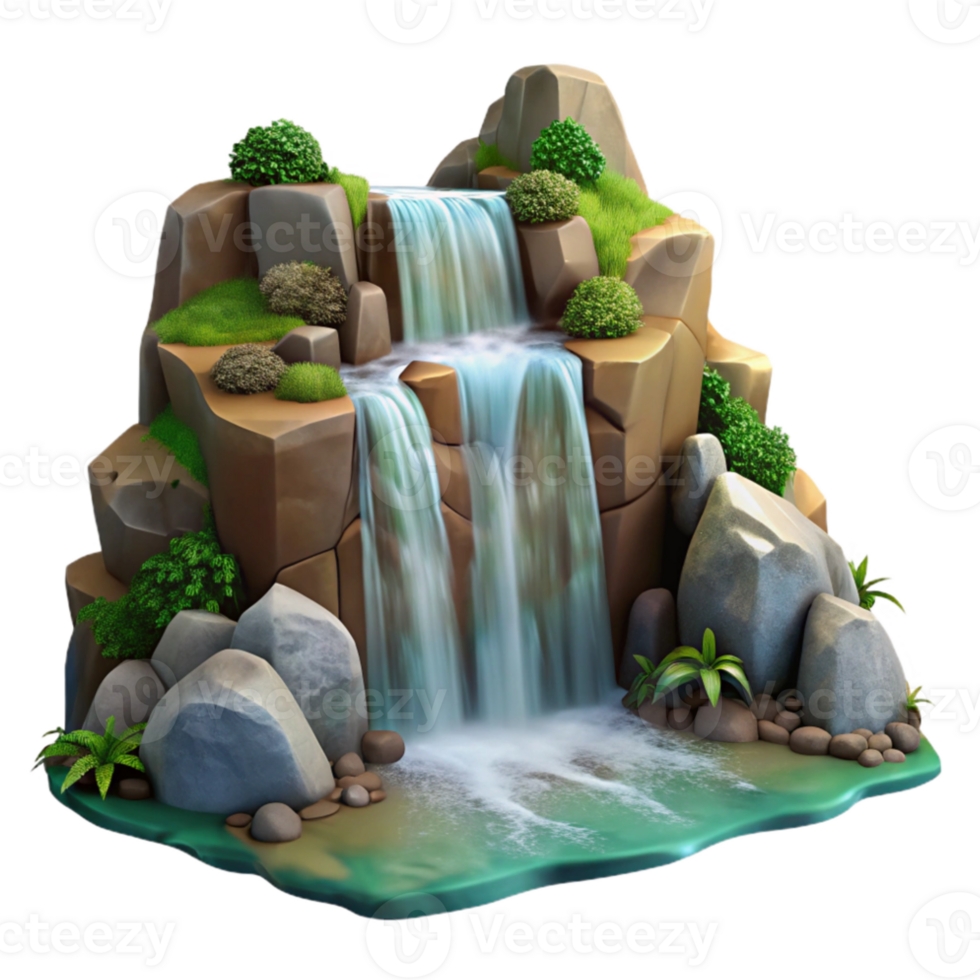 vibrant modern Waterfall Cascading Rocks Nature Isolated detailed png