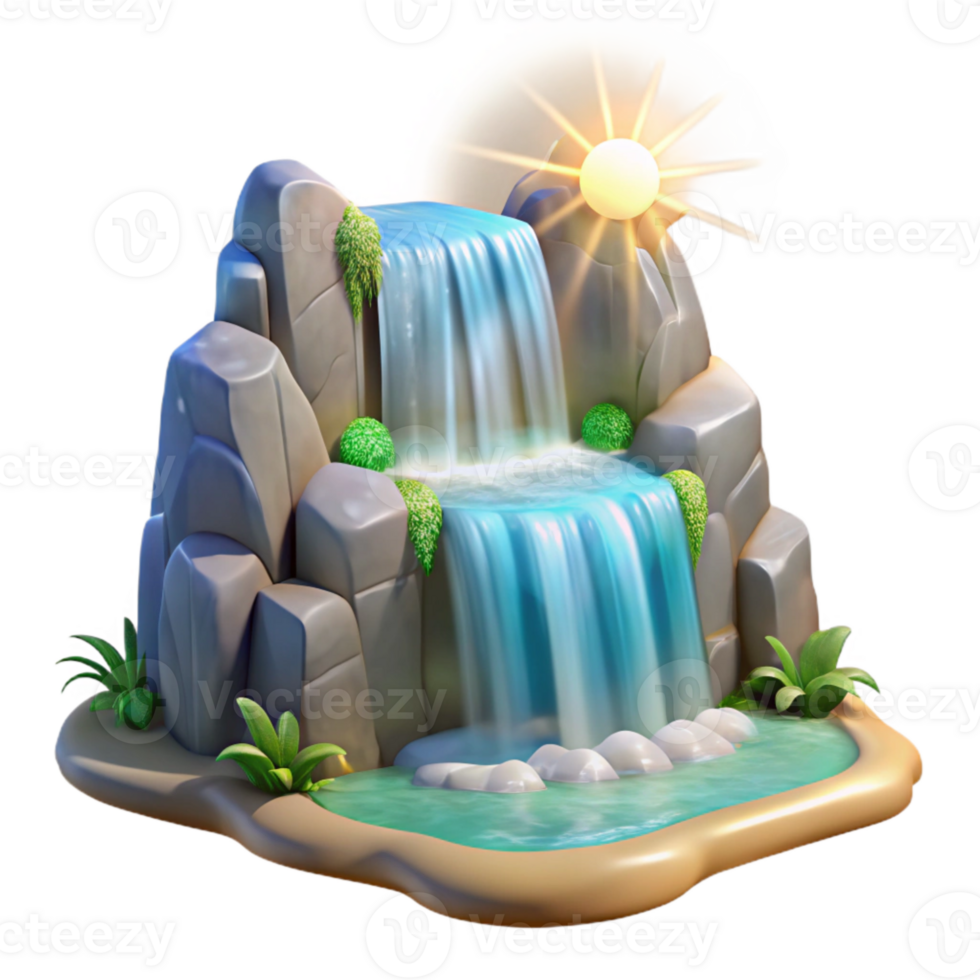 dramatic traditional Waterfall Cascading Water Bright Sunlight Transparent Background exclusive png