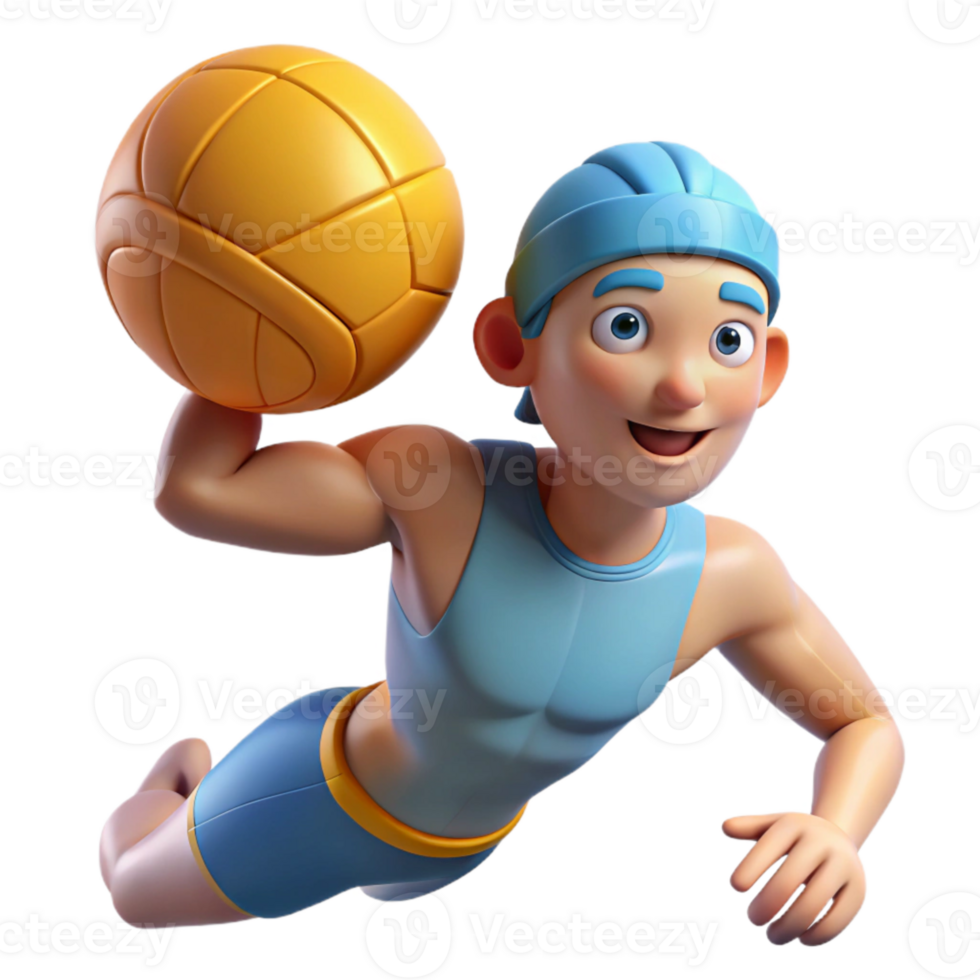 elegant modern Water Polo Player Throwing Ball Action Pose Isolated genuine png