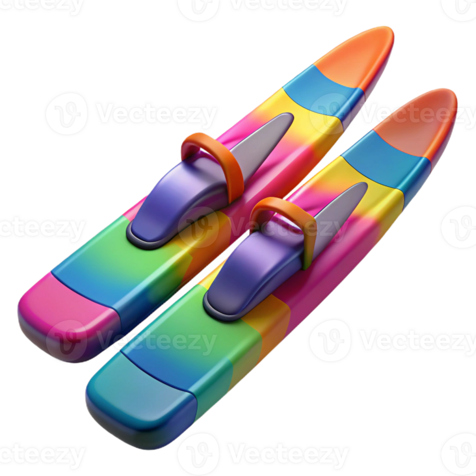 stunning artistic Water Skis Pair Brightly Colored Isolated Cutout original png
