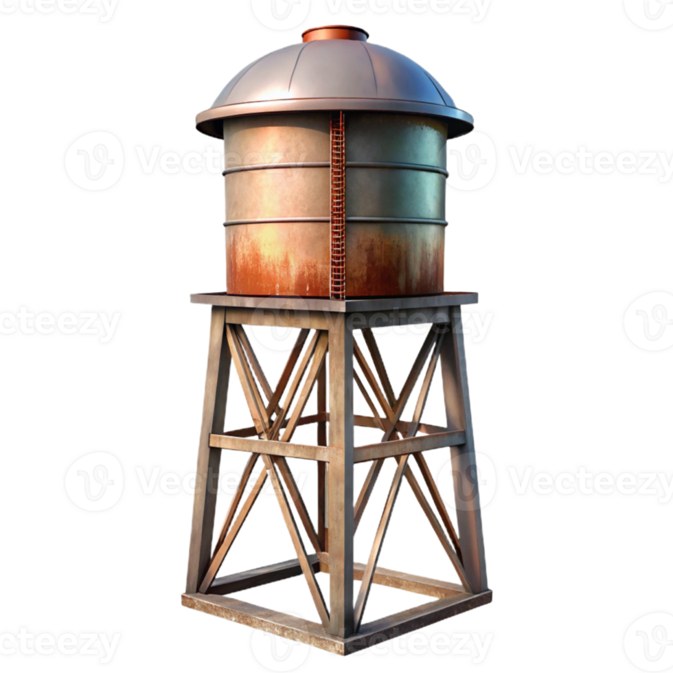 dramatic minimalist Water Tower Isolated with Metal Tank professional png