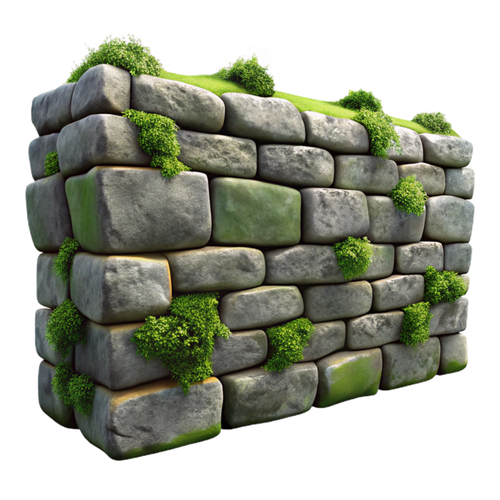 wonderful classic Weathered Stone Wall Moss Growth Isolated original png