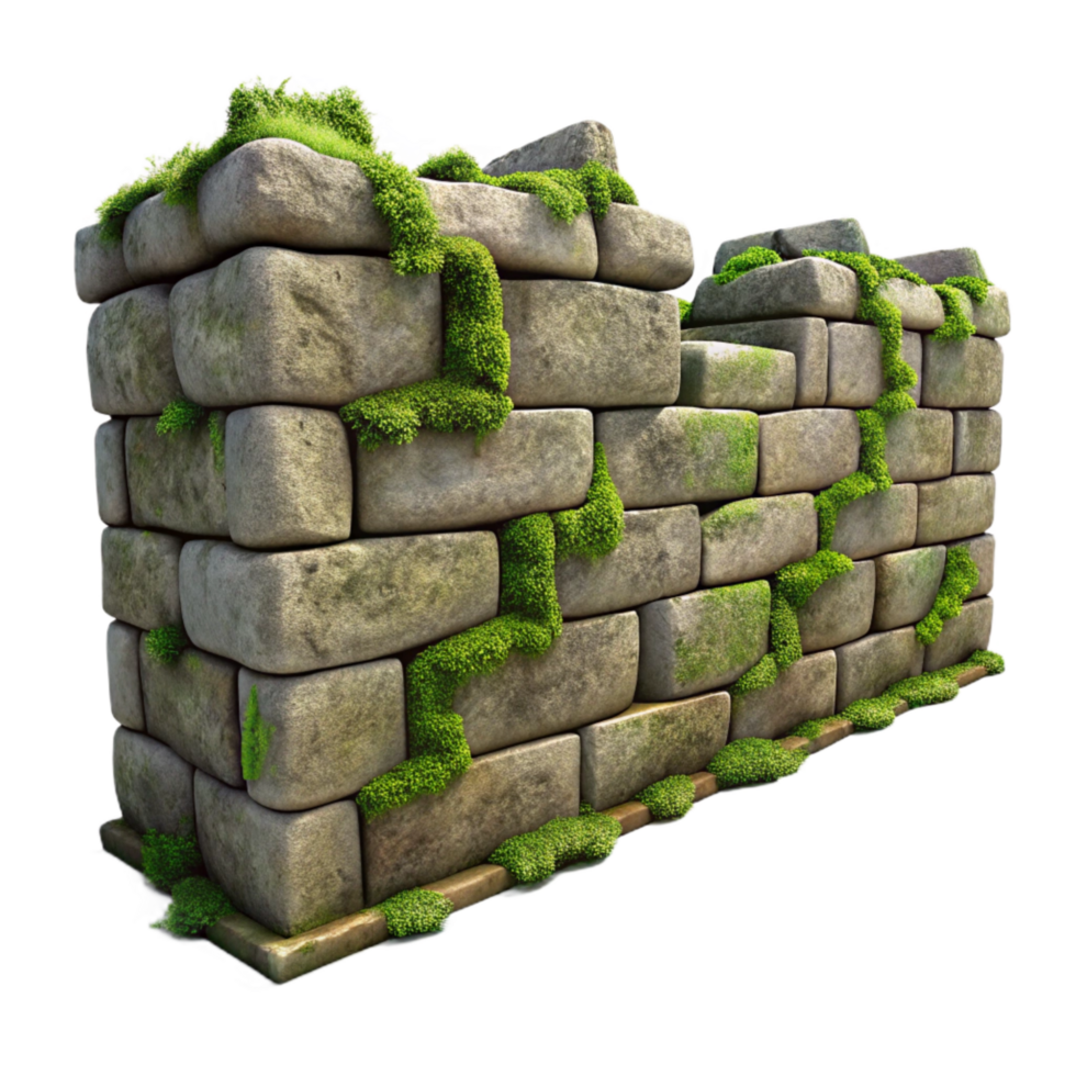 impressive minimalist Weathered Stone Wall Moss Growth Isolated png