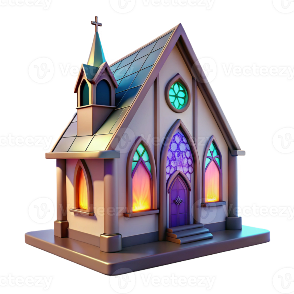 dramatic traditional Wedding Chapel with Stained Glass Windows Isolated png