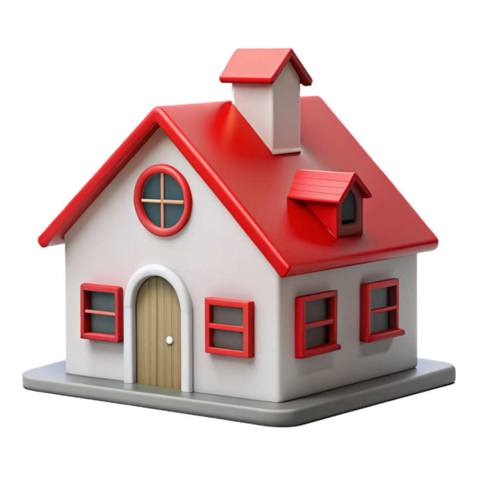 dramatic minimalist White Farmhouse with Red Roof Transparent Background png