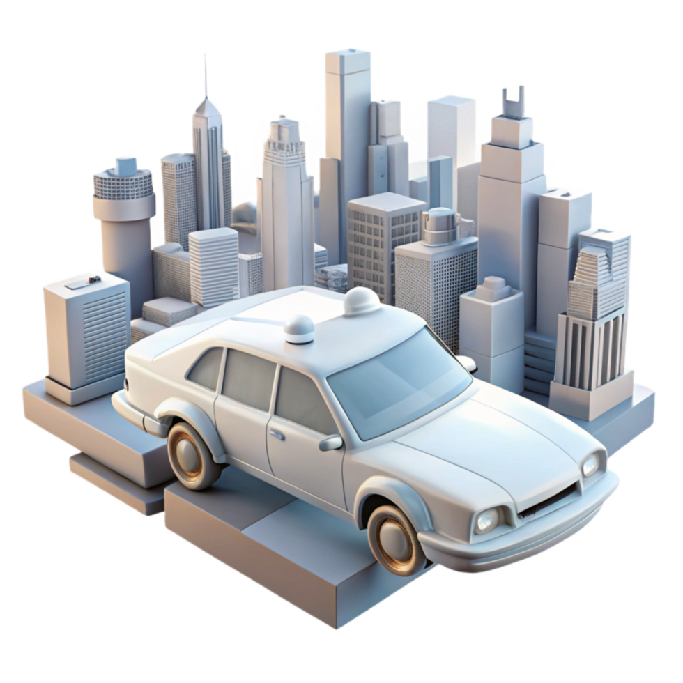 magnificent rustic White Flying Car in Cityscape Cutout authentic png
