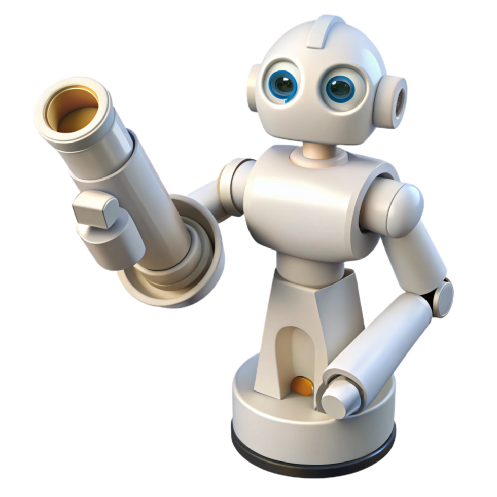 vibrant minimalist White Industrial Robot Holding Cylinder Isolated genuine png