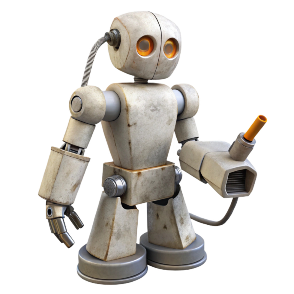 stunning rustic White Industrial Robot with Touchscreen Cutout professional png
