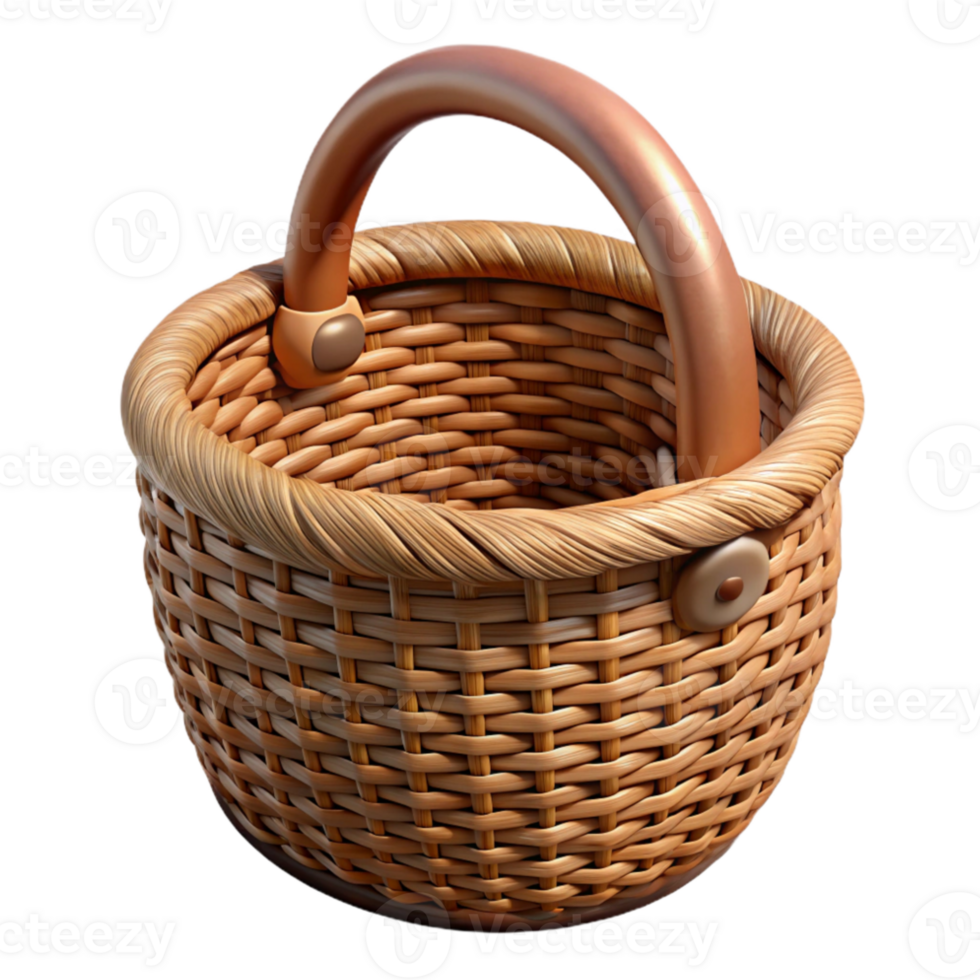 elegant modern Wicker Basket with Handle Isolated on Transparent Background exclusive png