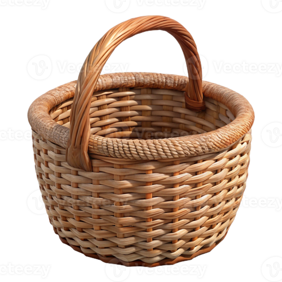 elegant classic Wicker Basket with Handle Isolated on Transparent Background exclusive png