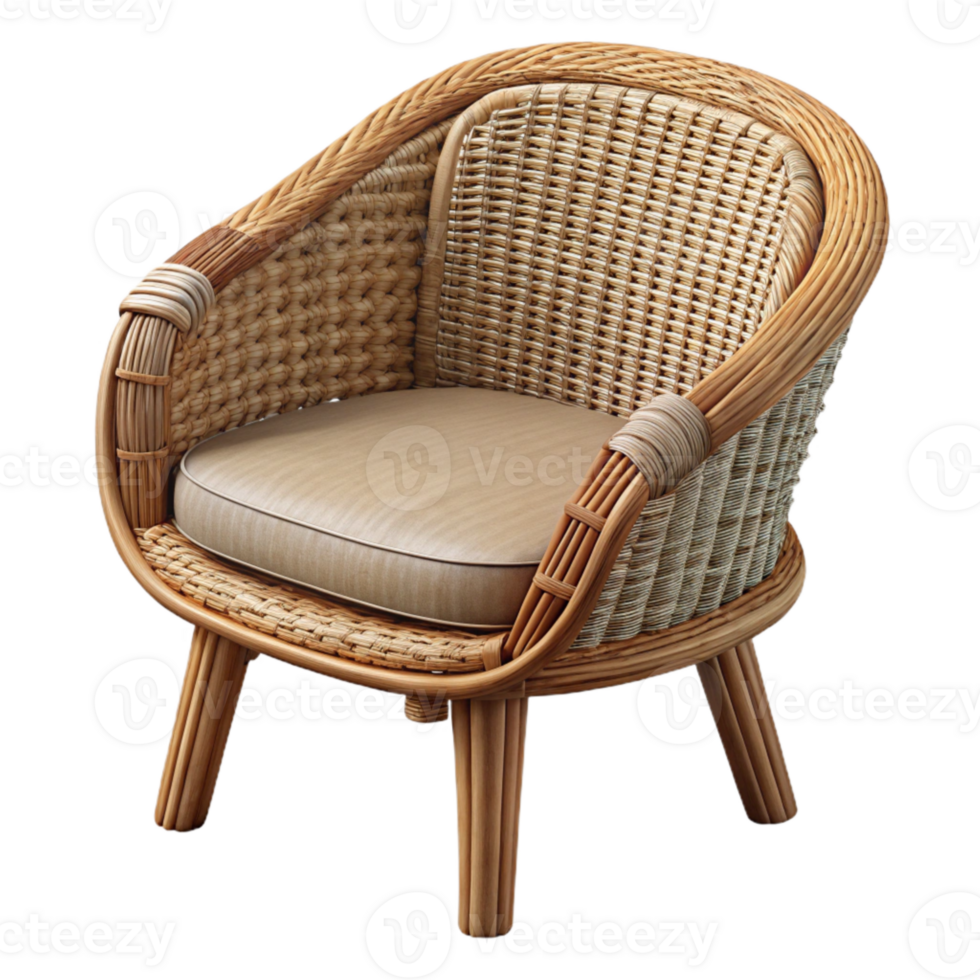 beautiful creative Wicker Chair Front View Isolated with Woven Texture premium png