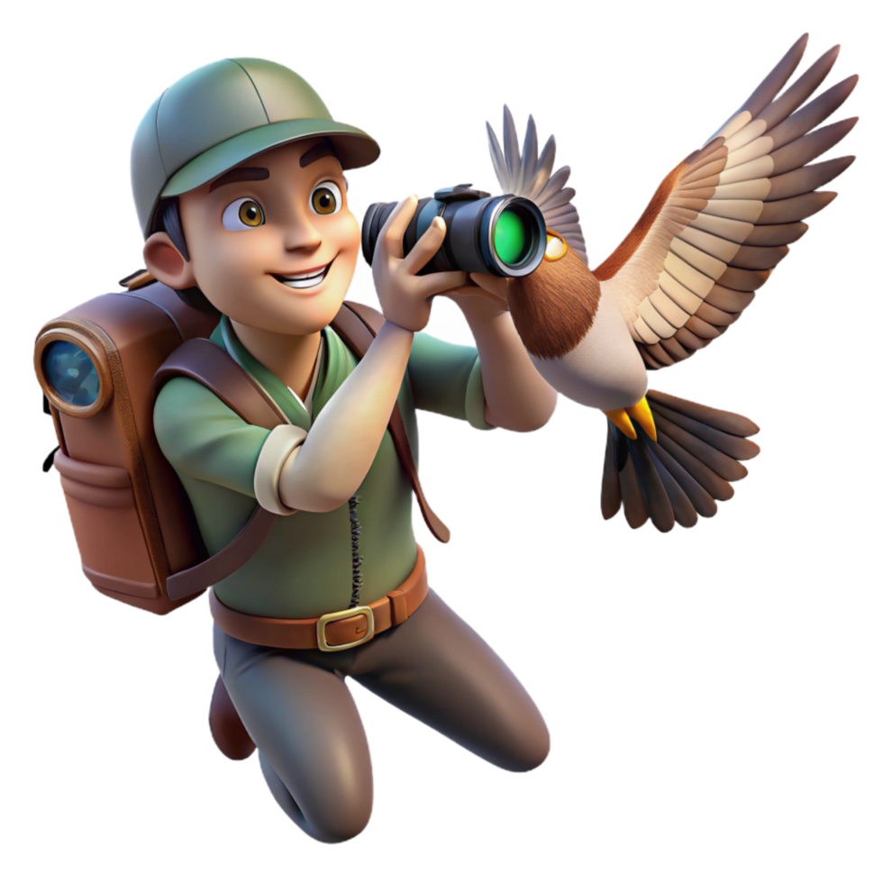 vibrant artistic Wildlife Photographer Capturing Bird in Flight Transparent Background premium png