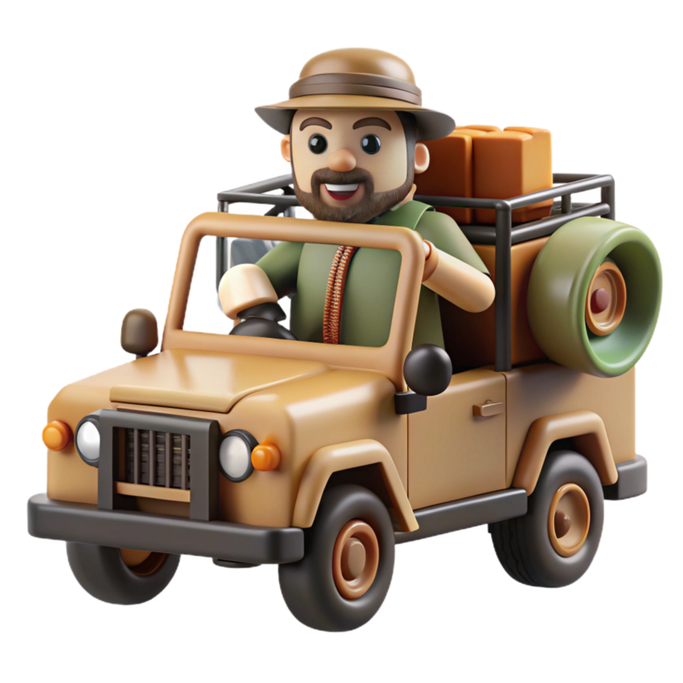vibrant rustic Wildlife Photographer in Safari Jeep Cutout premium png