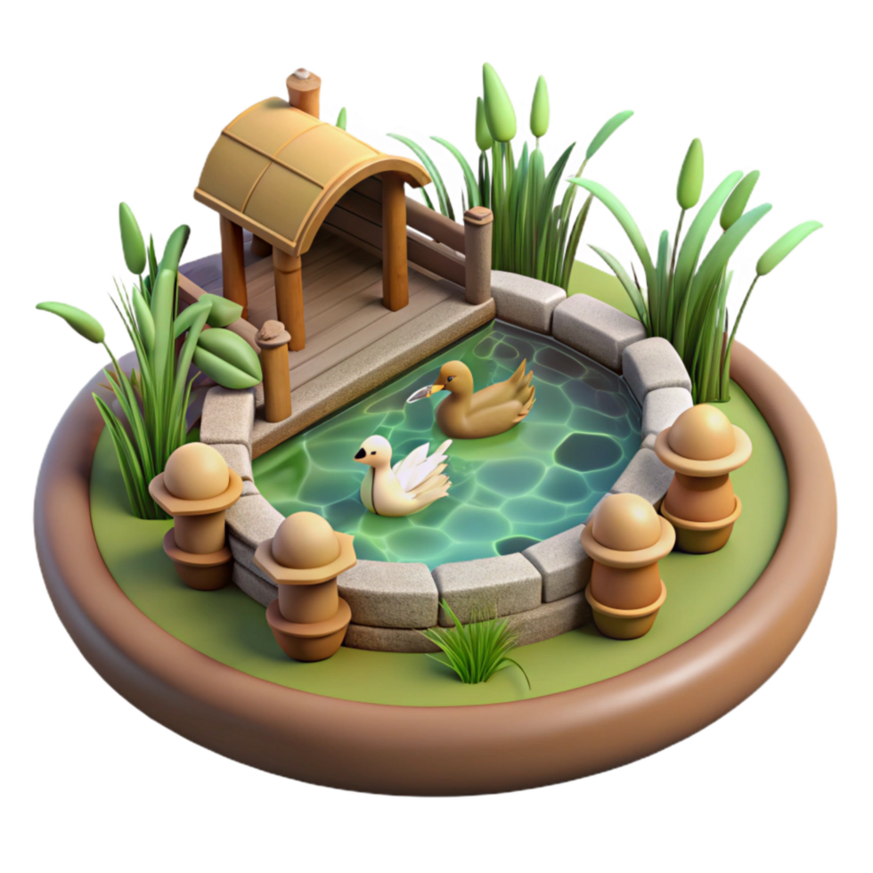 beautiful rustic Wildlife Rehab Pond with Ducks Cutout original png