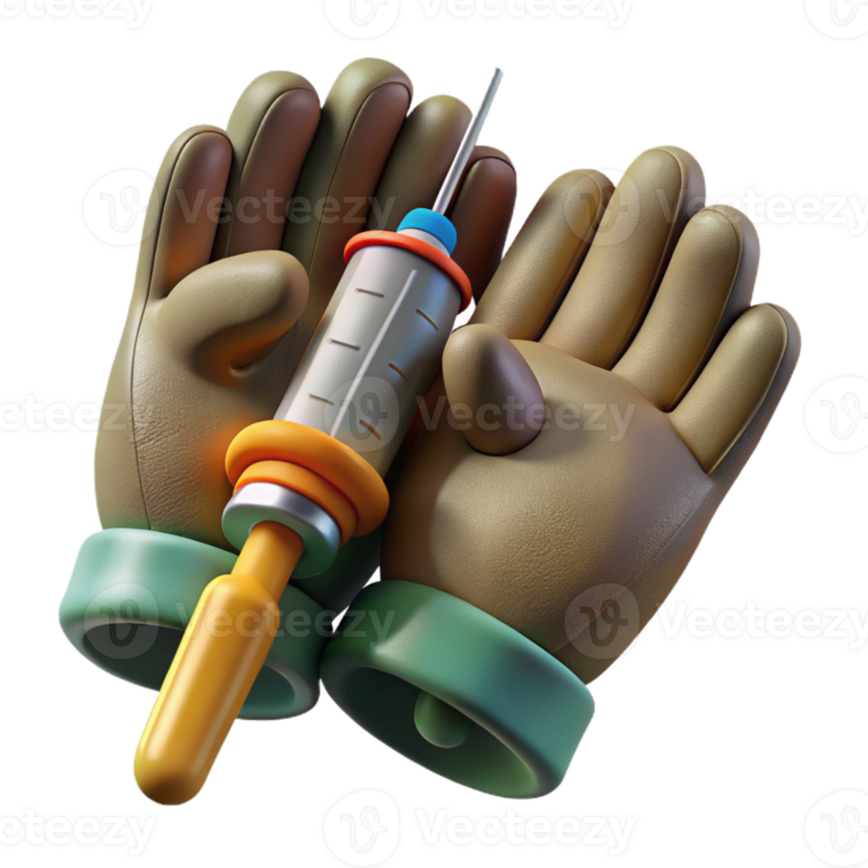 dramatic rustic Wildlife Rescue Gloves Holding Syringe Isolated original png