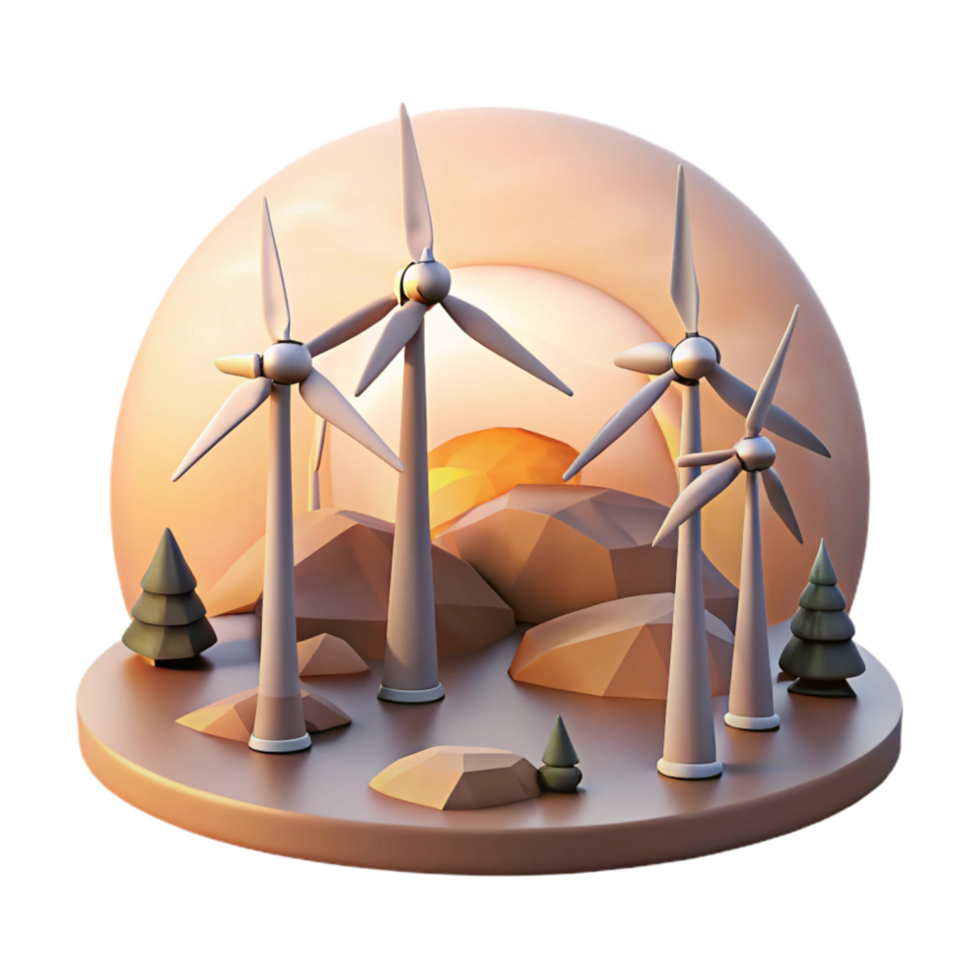 beautiful creative Wind Farm at Sunset Panoramic View Isolated original png