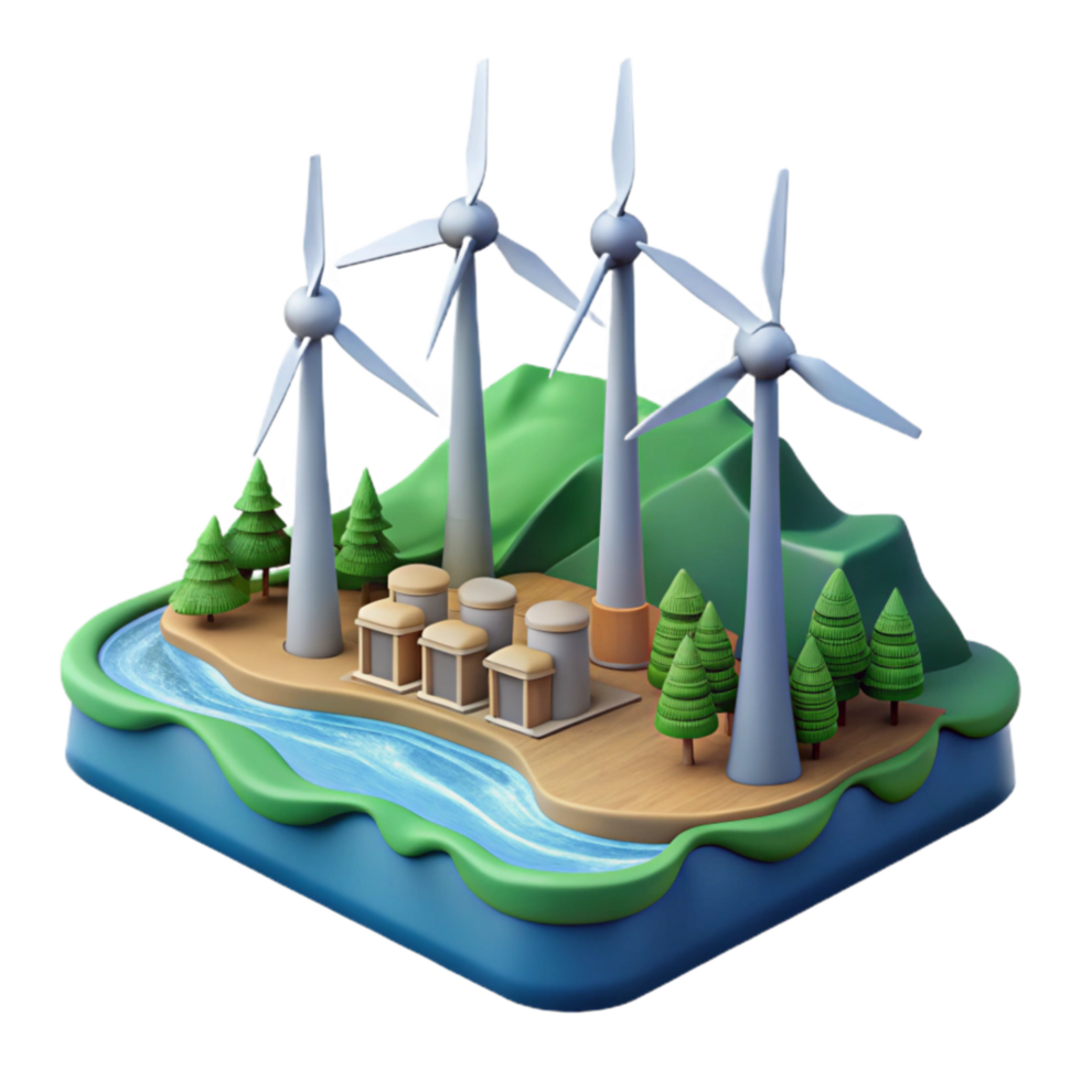 magnificent artistic Wind Farm Landscape Panoramic View Cutout Element premium png
