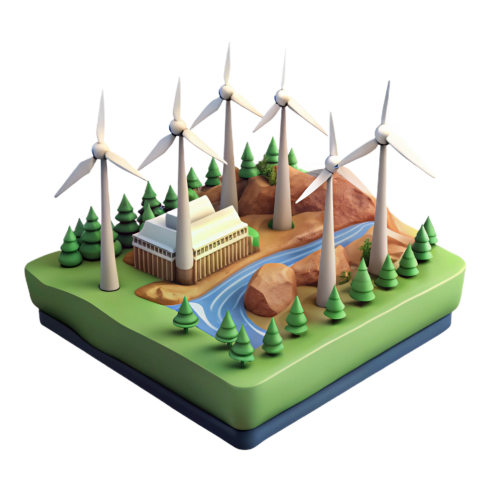 dramatic rustic Wind Farm Landscape Panoramic View Cutout Element exclusive png