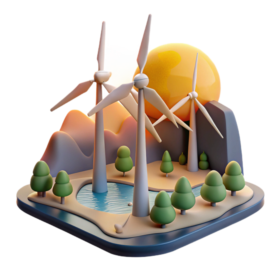 extraordinary minimalist Wind Farm Landscape Sunset View Cutout Element professional png
