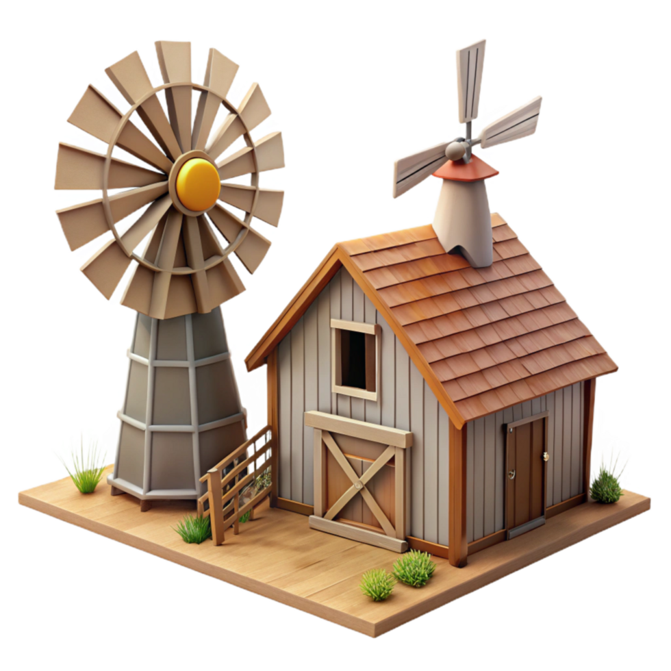 elegant rustic Windmill and Barn Isolated detailed png