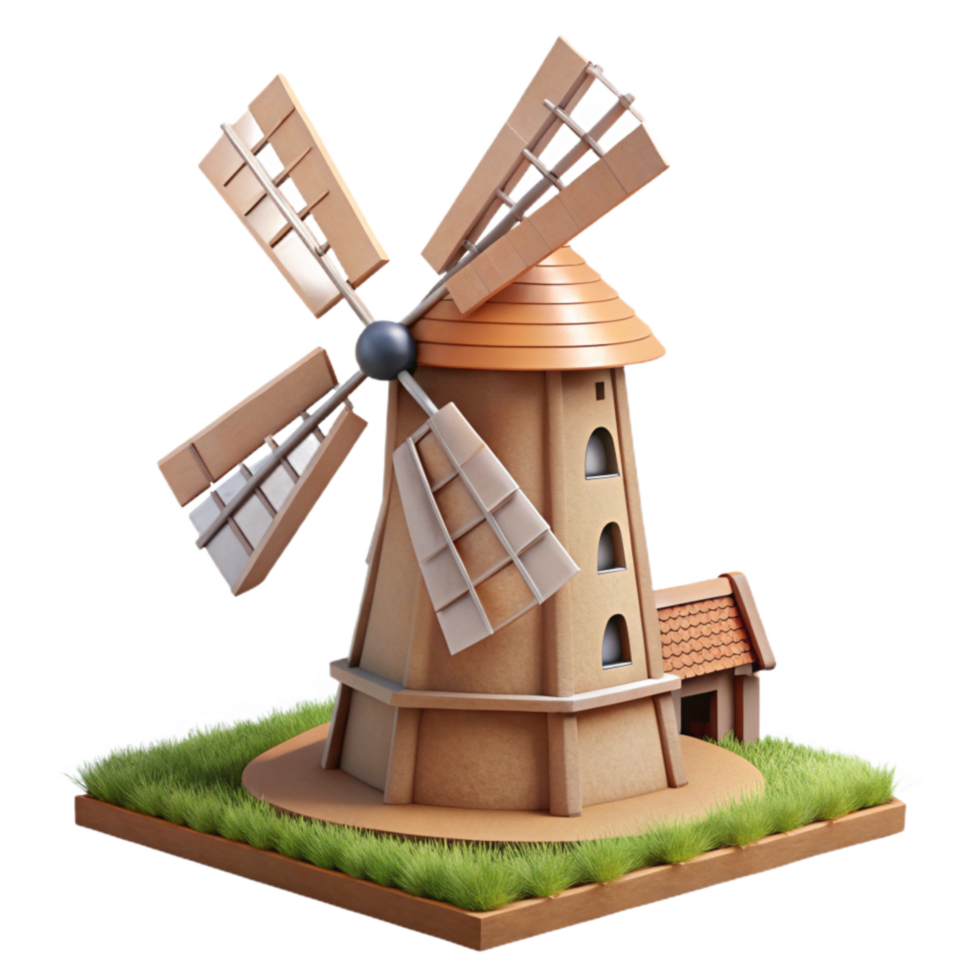 impressive traditional Windmill in Field Side View Isolated png