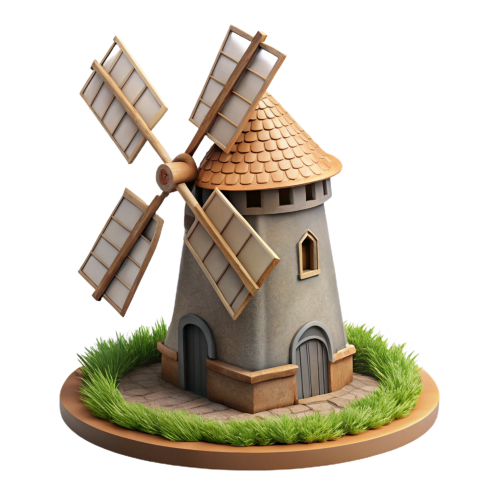 beautiful artistic Windmill in Field Side View Isolated exclusive png