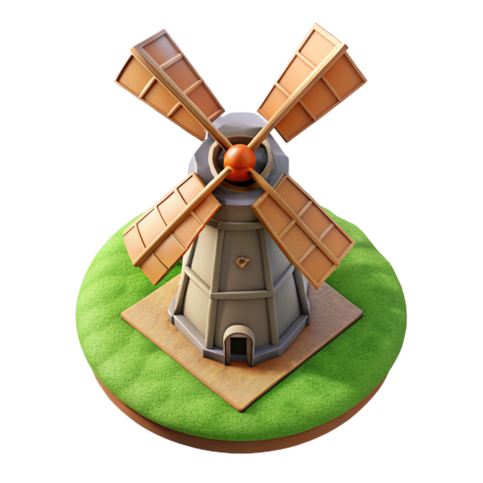 beautiful contemporary Windmill in Field Top View Transparent Background png