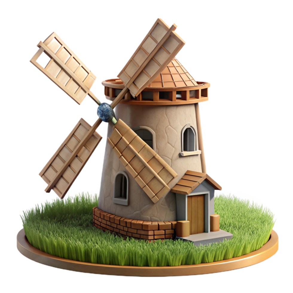 wonderful artistic Windmill in Field Side View Isolated professional png