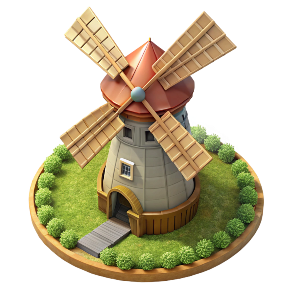 wonderful minimalist Windmill in Field Top View Transparent Background high resolution png