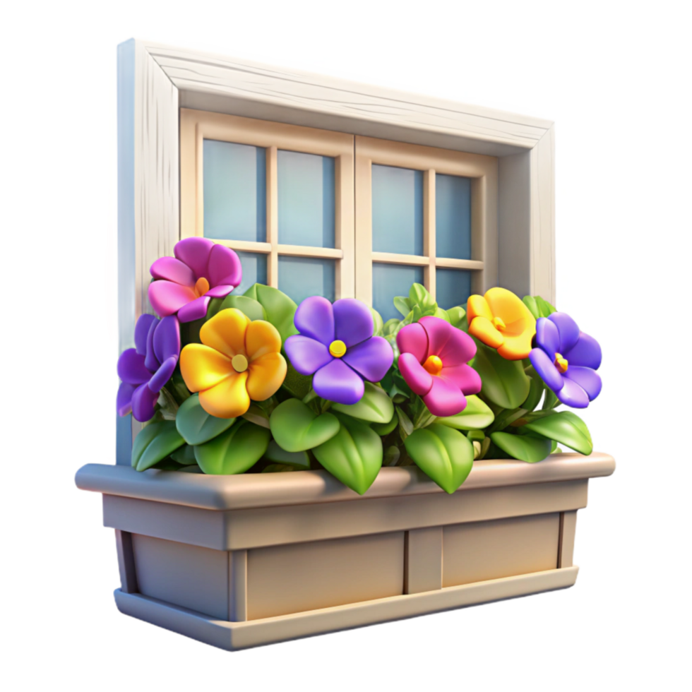 dramatic minimalist Window Box Flower Display Isolated Colorful Petunias exclusive png