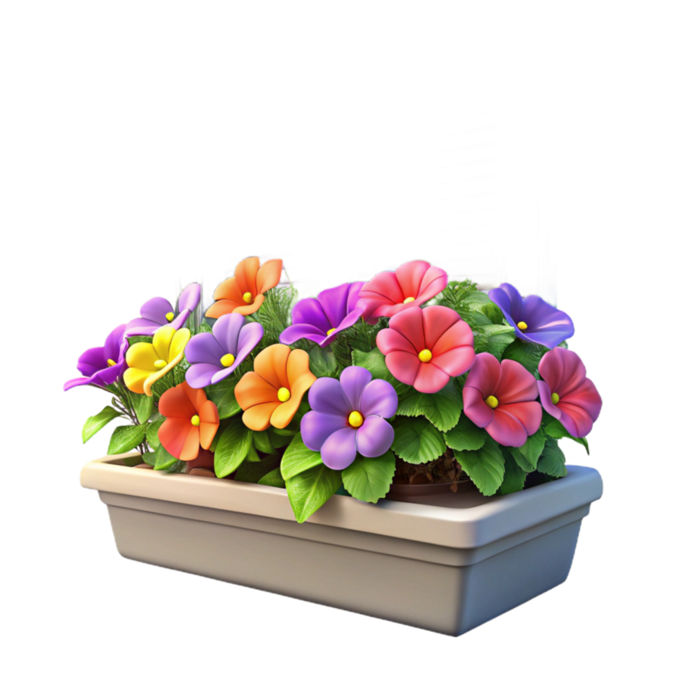 serene traditional Window Box Flower Display Isolated Colorful Petunias detailed png