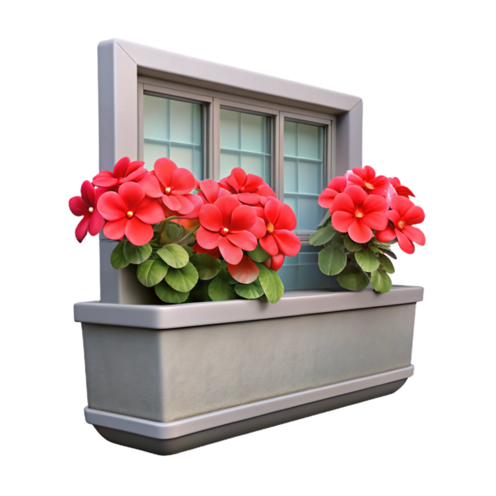 extraordinary vintage Window Box with Geraniums Isolated Red Flowers premium png