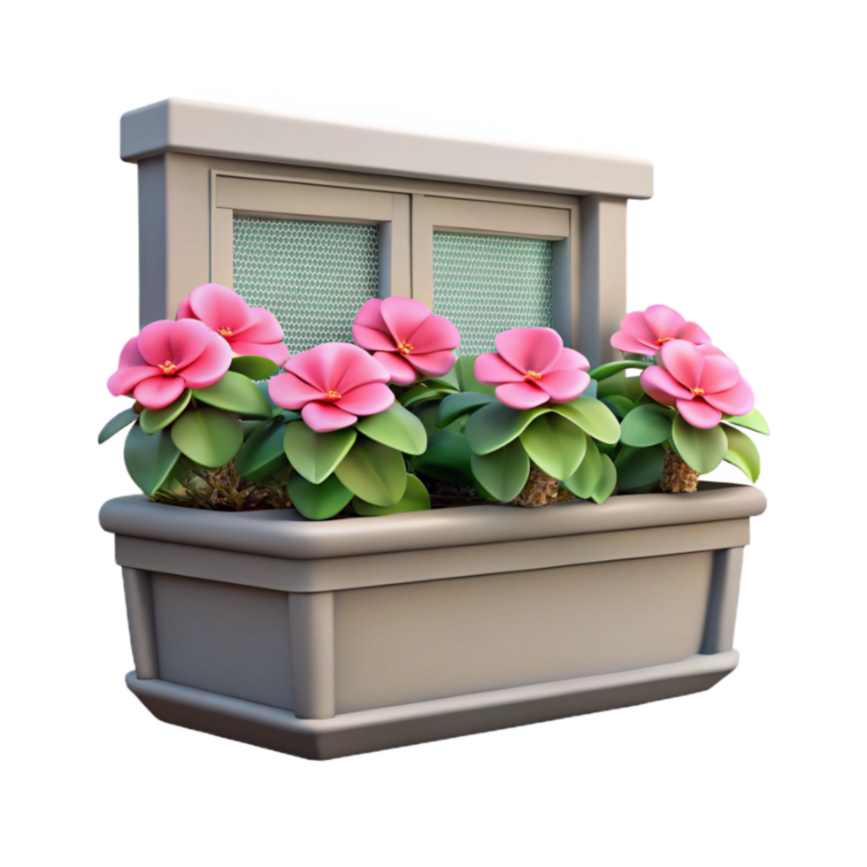 serene rustic Window Box with Impatiens Isolated Pink Flowers exclusive png
