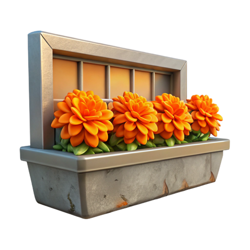 impressive vintage Window Box with Marigolds Isolated Orange Flowers premium png
